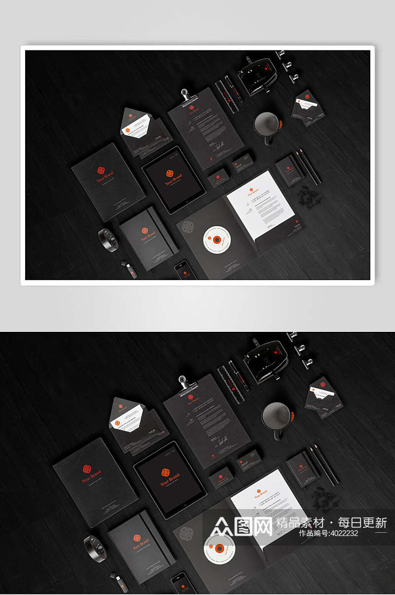 黑红白色大气创意卡纸品牌VI样机素材