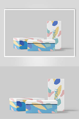 个性大气立体方形彩色纸盒包装样机