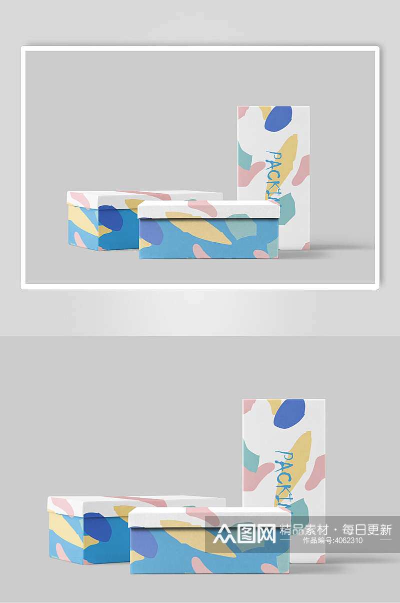 个性大气立体方形彩色纸盒包装样机素材
