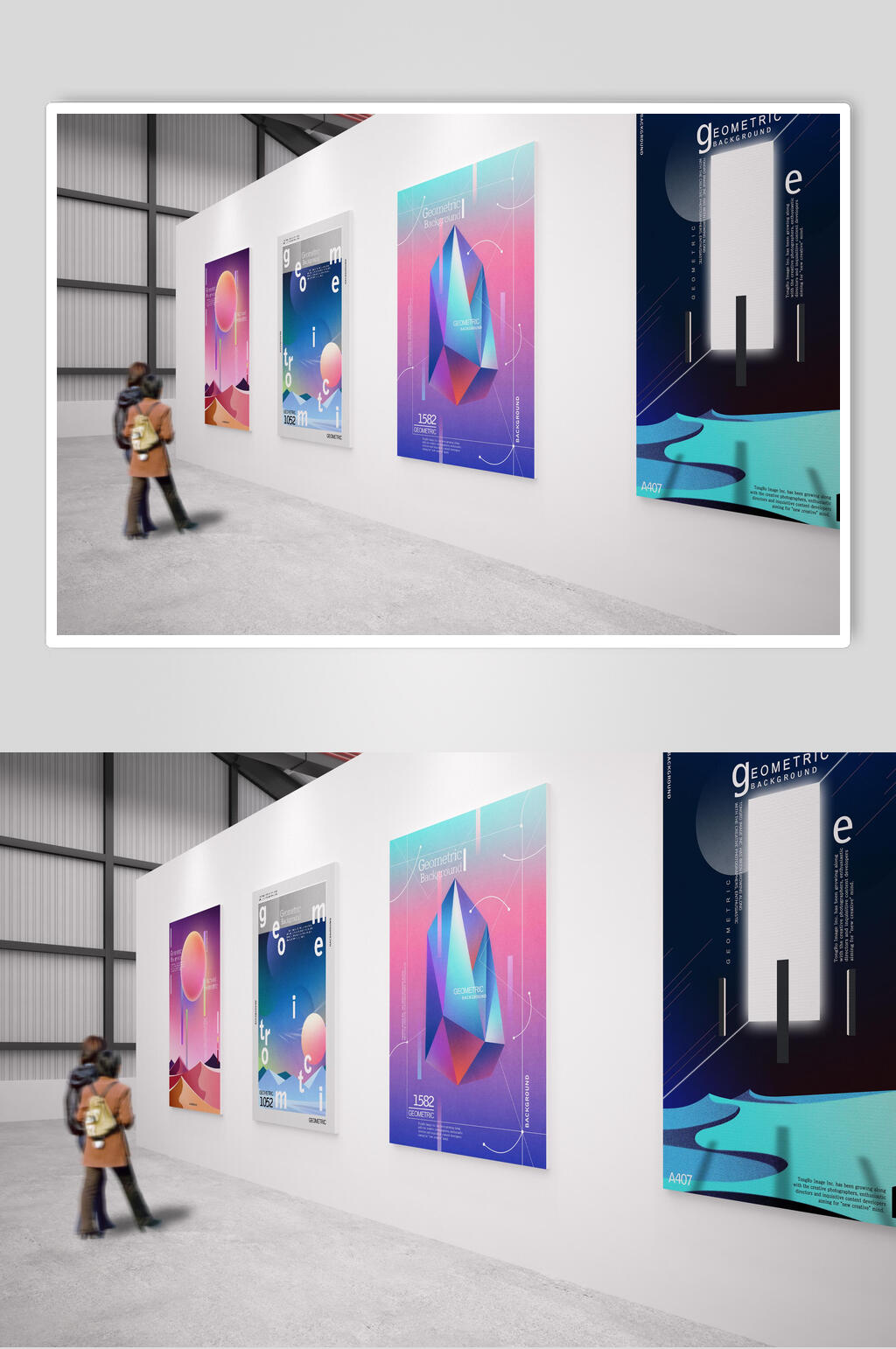 时尚渐变展览会馆艺术品展示样机素材