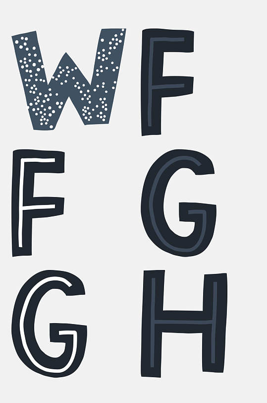 蓝色复古风英文字母免抠元素