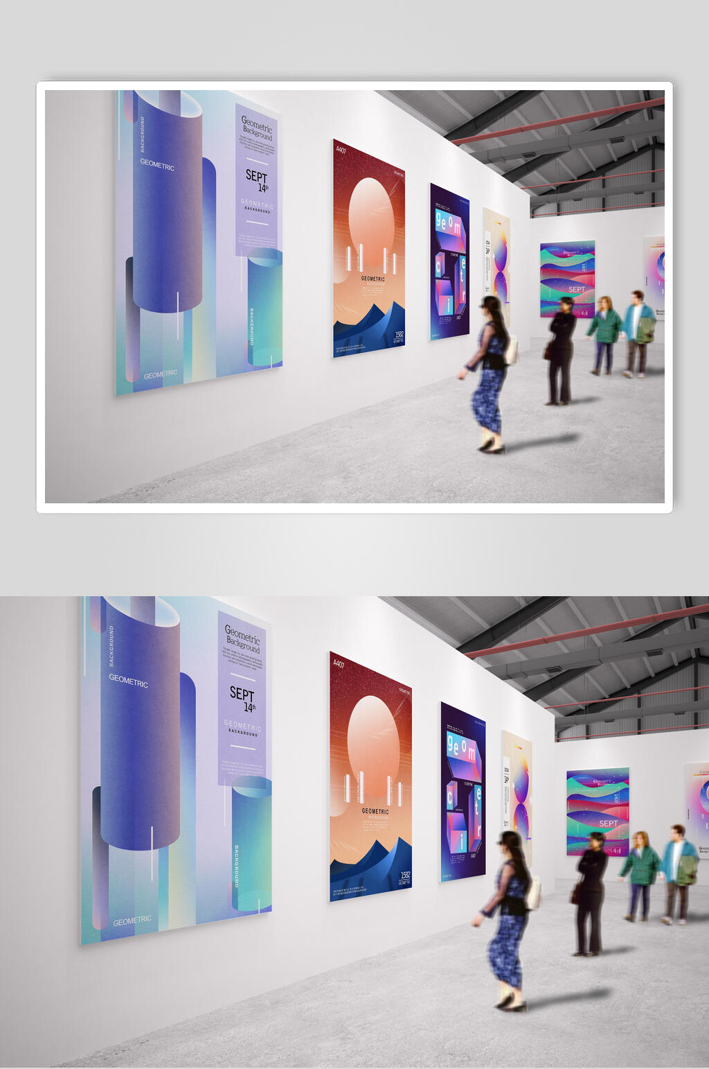抽象展览会馆艺术品展示样机素材