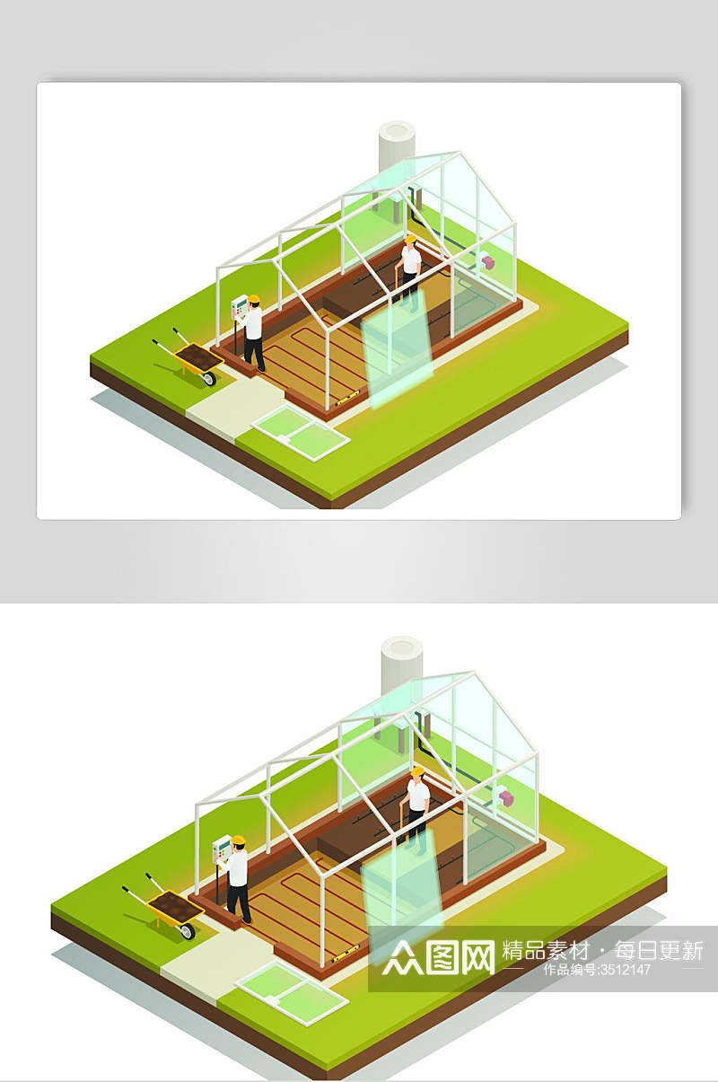 地暖搭建卡通商务办公生活场景素材素材