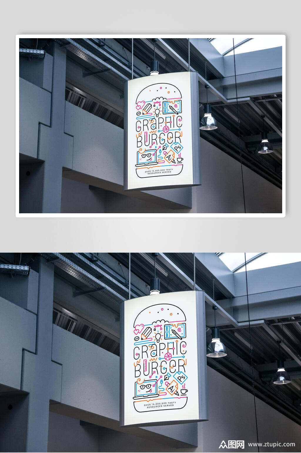 空着悬挂长方形户外海报样机素材