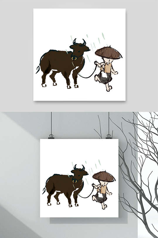 古风创意水墨牧童素材-众图网