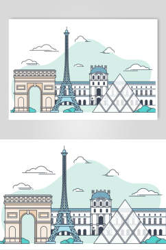 巴黎城市地标建筑矢量素材