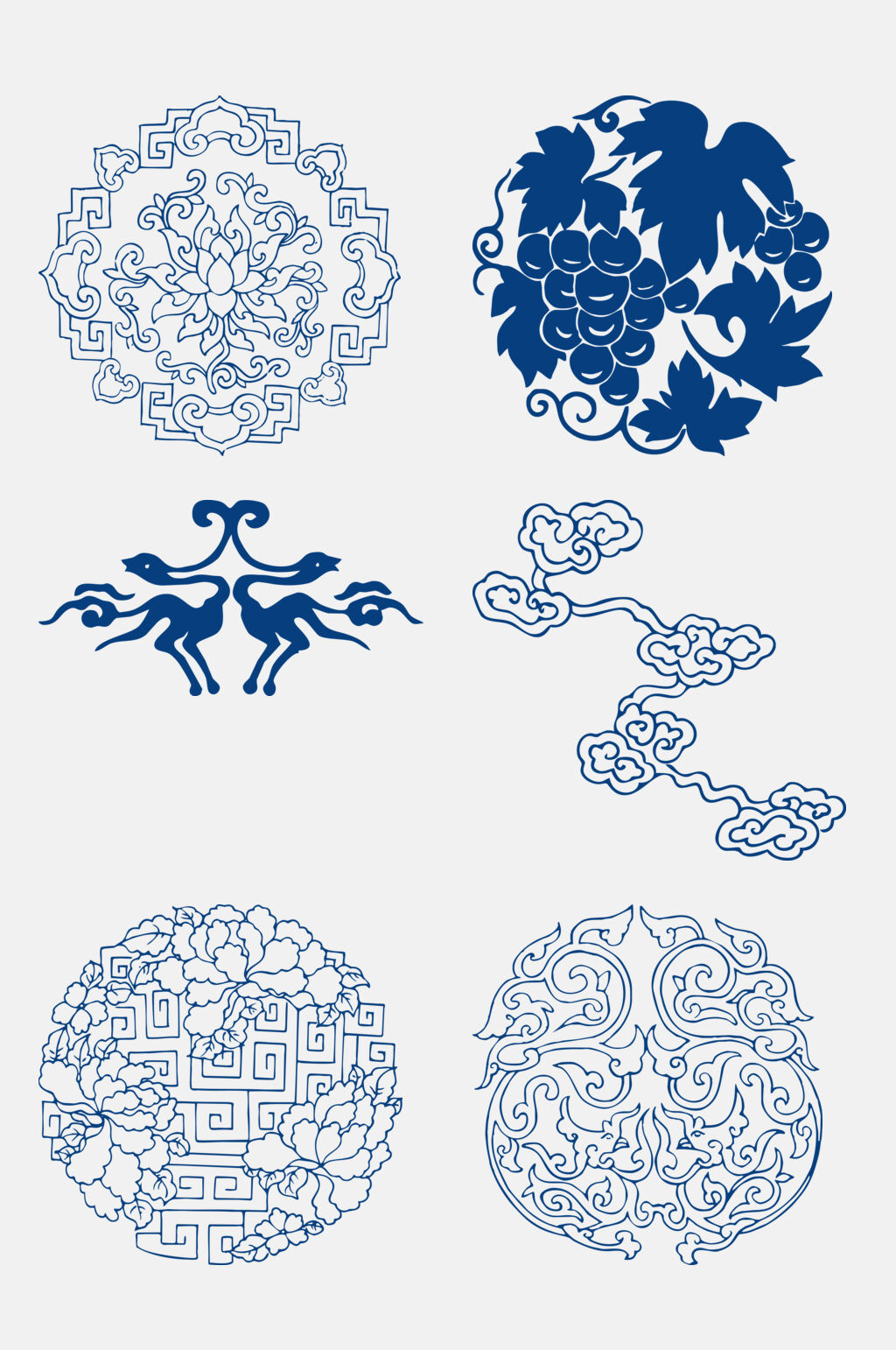 国潮花卉青花瓷花纹免抠素材素材