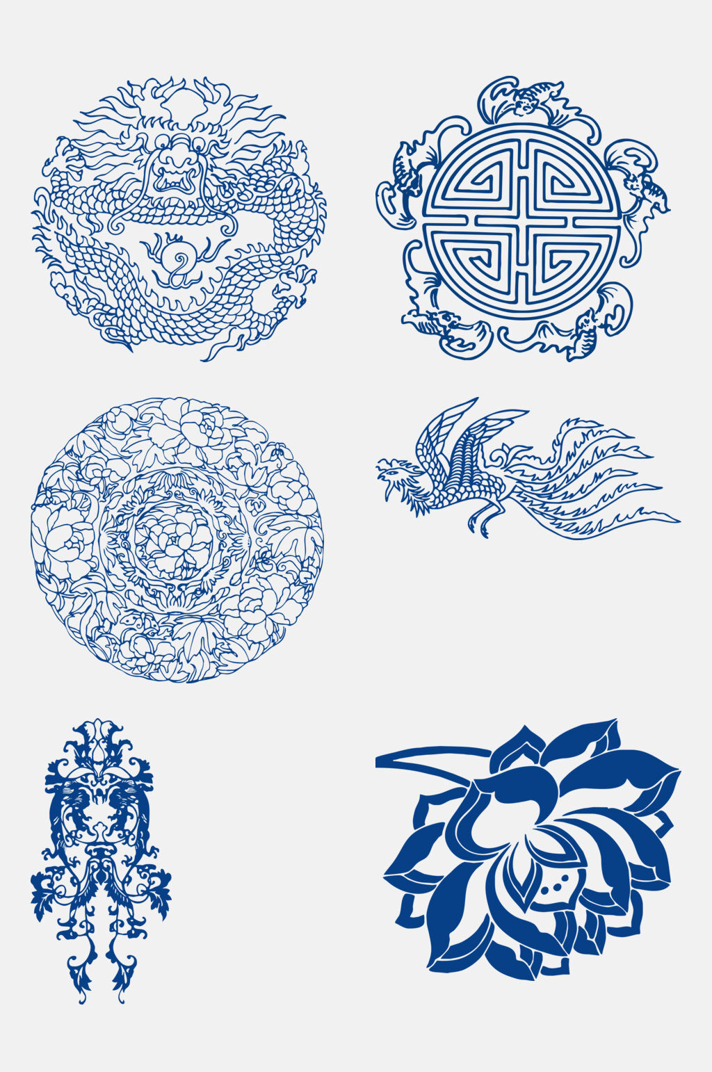 手绘国潮青花瓷花纹免抠设计素材素材