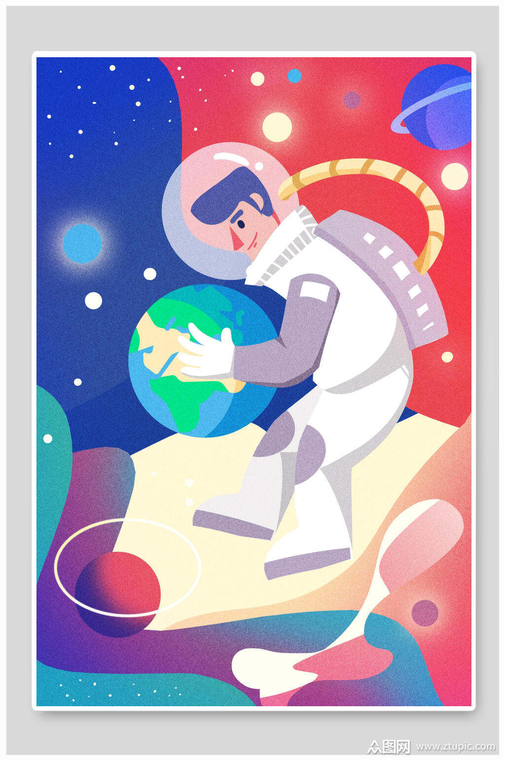 彩色清新高级感大气卡通星球插画素材