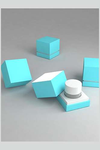 清新个性立体几何图形蓝灰纸盒样机
