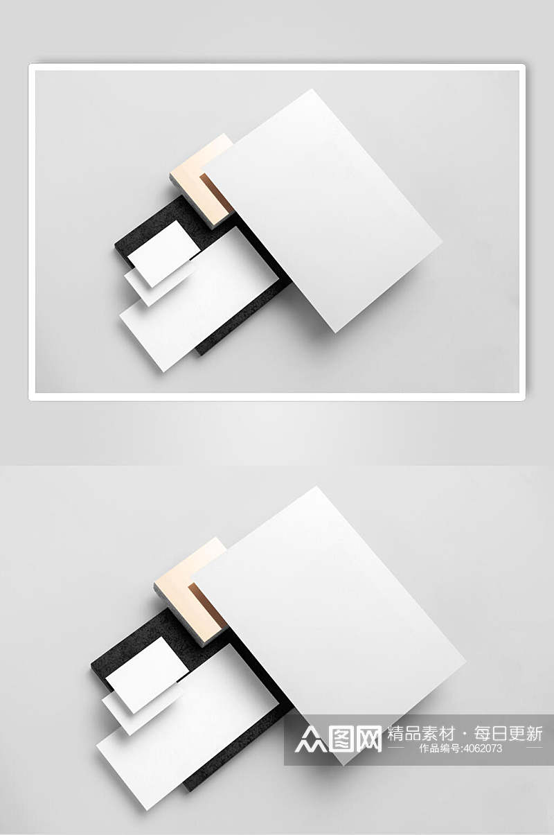 个性大气堆叠空白纸张卡片组合样机素材