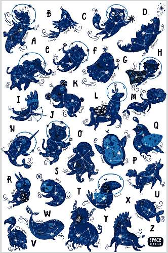创意大气26字母卡通动物矢量素材