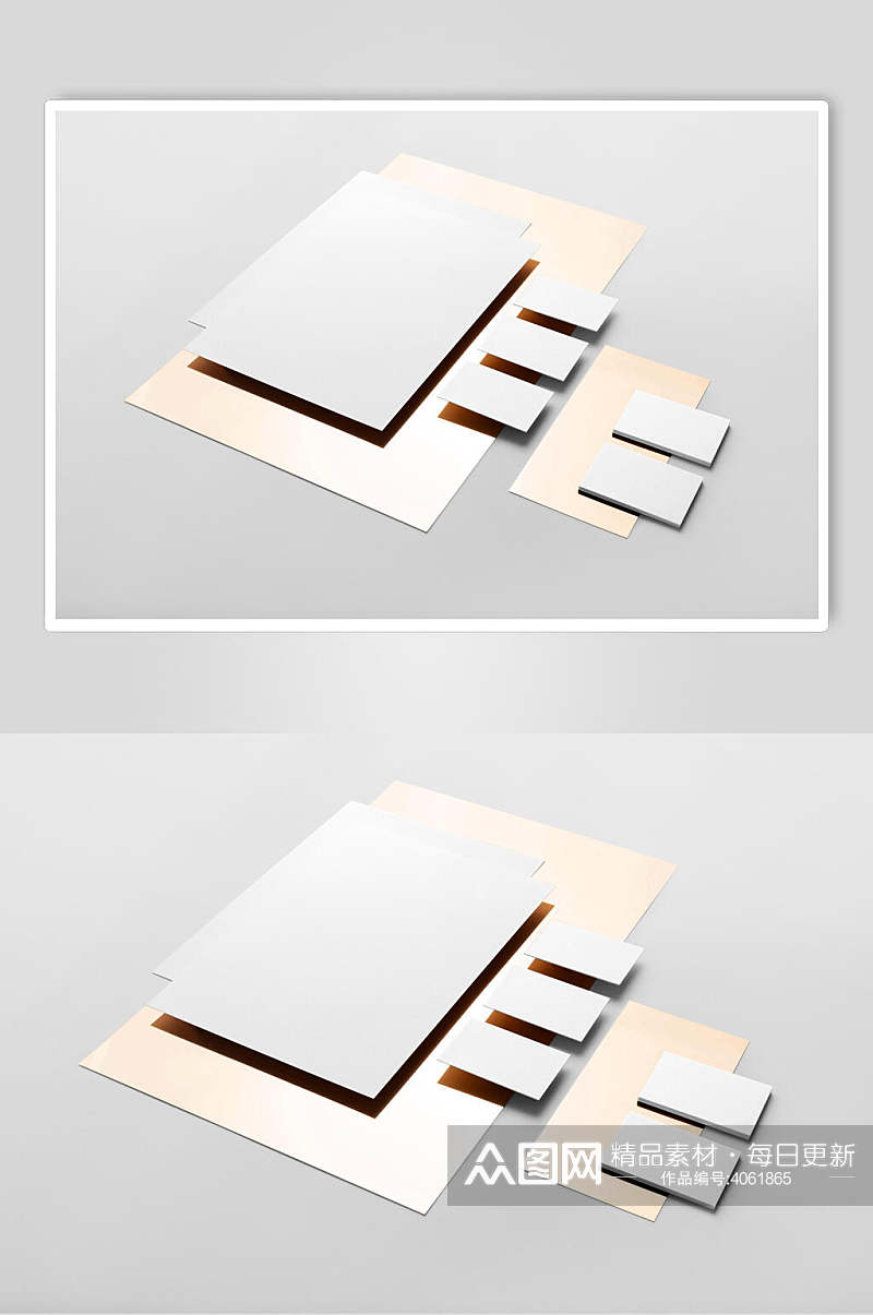 个性大气浅棕空白纸张卡片组合样机素材