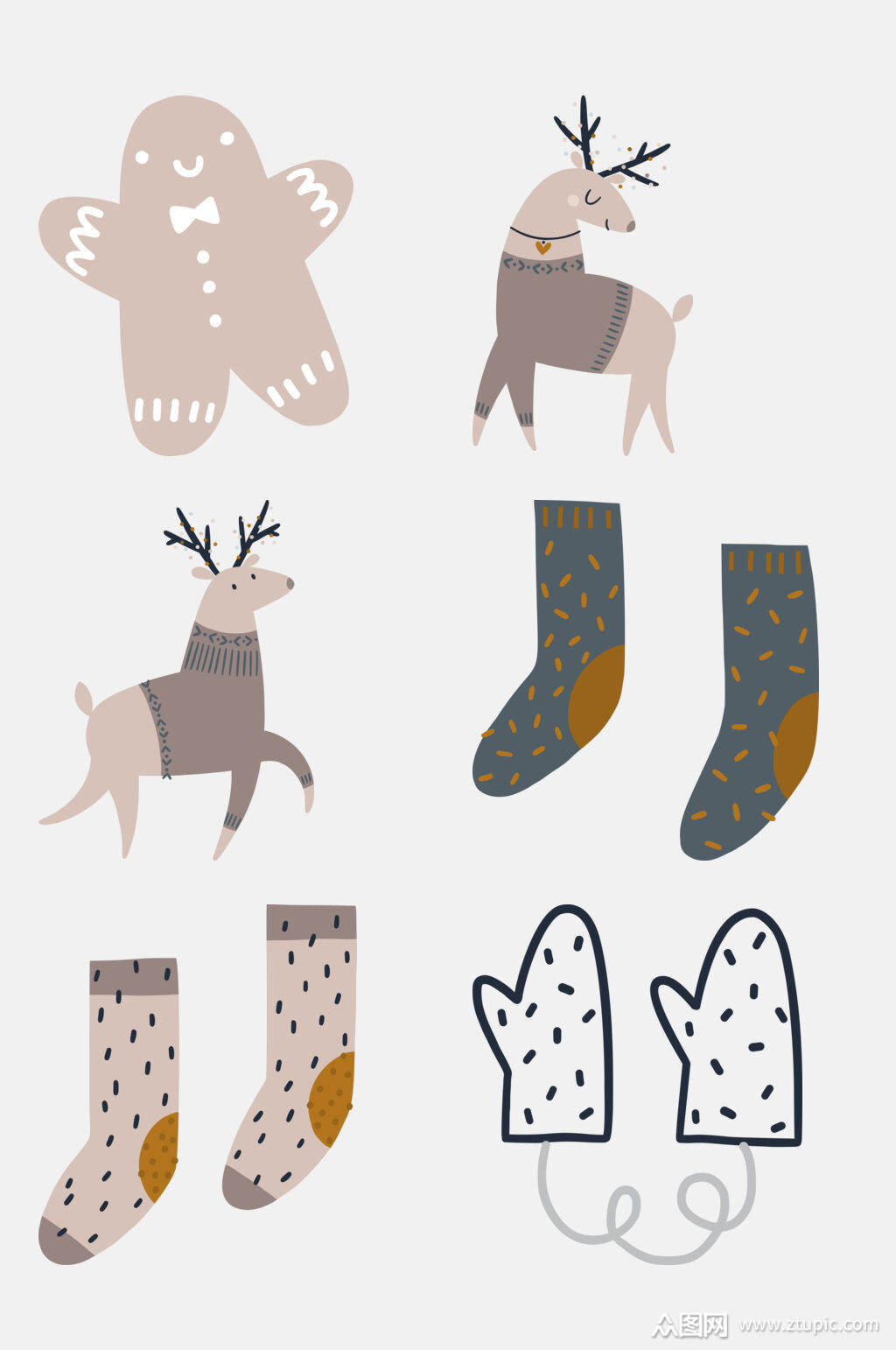 清新卡通袜子动物圣诞节免抠元素素材
