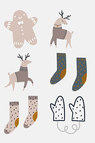 清新卡通袜子动物圣诞节免抠元素