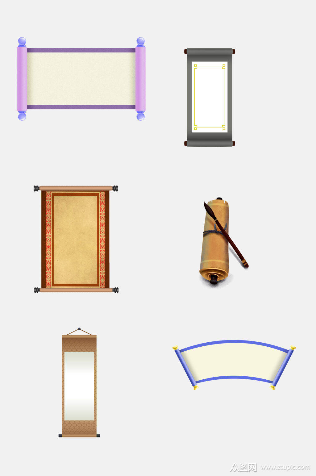 古风中式挂画卷轴免抠设计元素