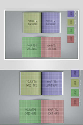格子纹路四色画册设计展示样机