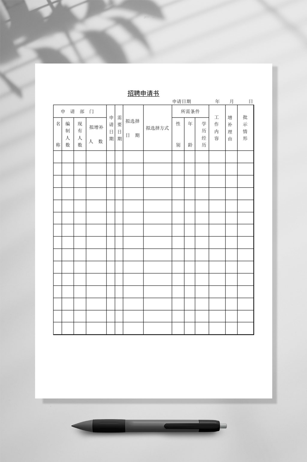 公司招聘申请书WORD表素材