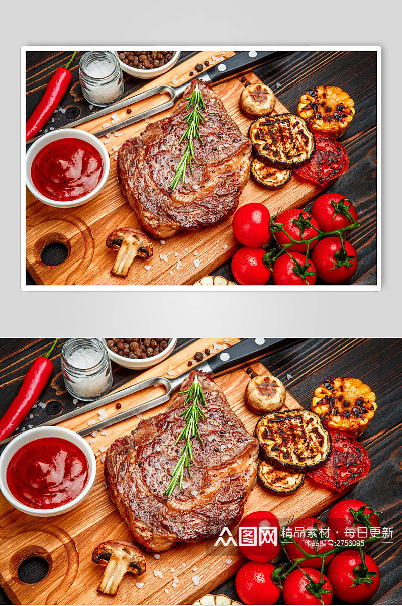 番茄酱烤肉牛排美食高清图片素材