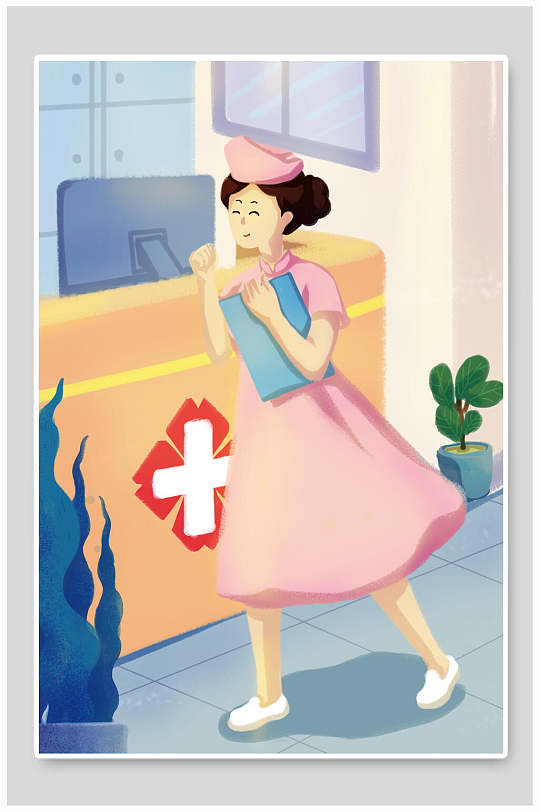 时尚简约蓝金高级感大气护士节插画