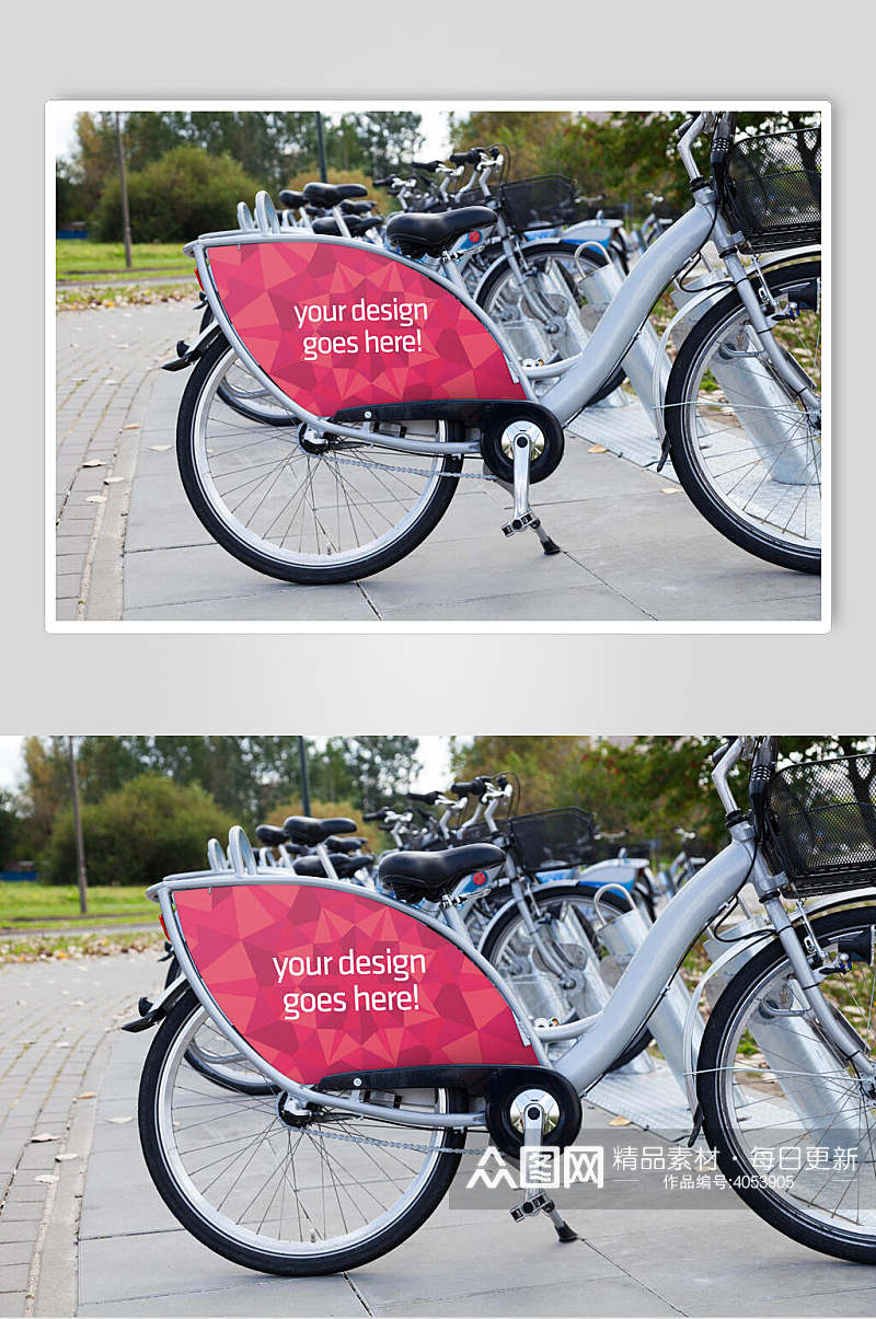 共享单车枚红色户外海报样机素材