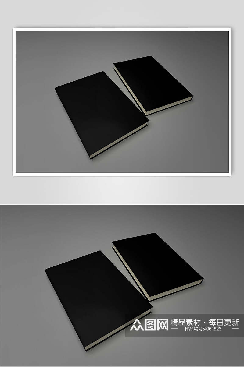 两个纯黑色精装厚书籍样机素材