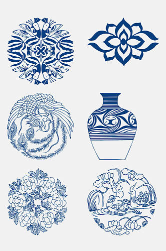 瓷器青花瓷花纹免抠设计素材