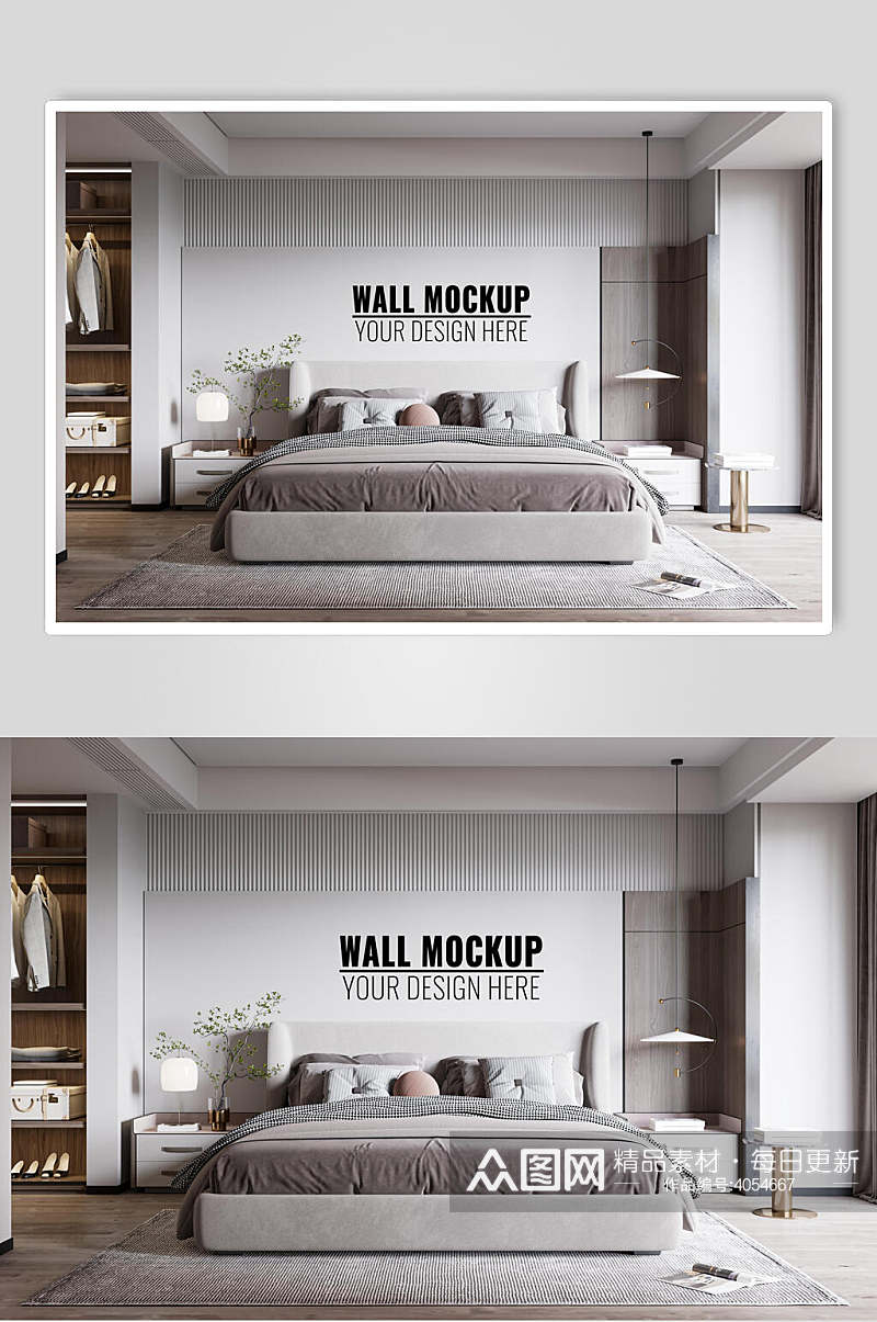 床铺枕头创意大气家居客厅墙面样机素材