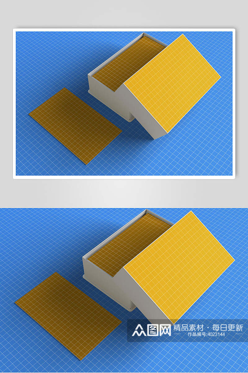 蓝色大气盒子格子名片样机素材