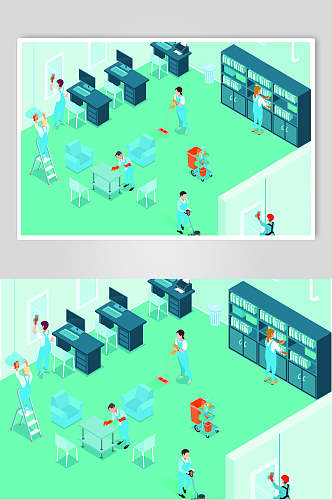 整理办公室卡通商务办公生活场景素材