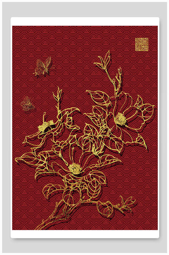 手绘红金高级感大气简约风古风背景