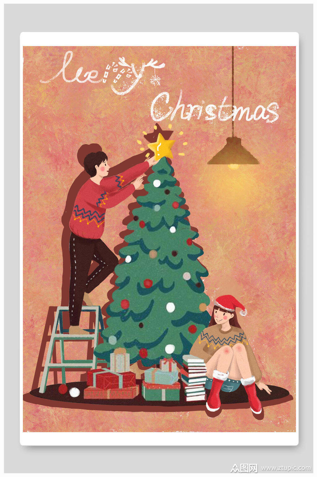 时尚卡通高级感大气清新圣诞节插画素材
