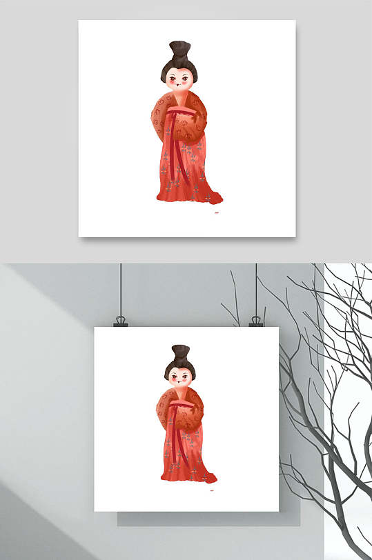 唐代女仕古风人物插画素材