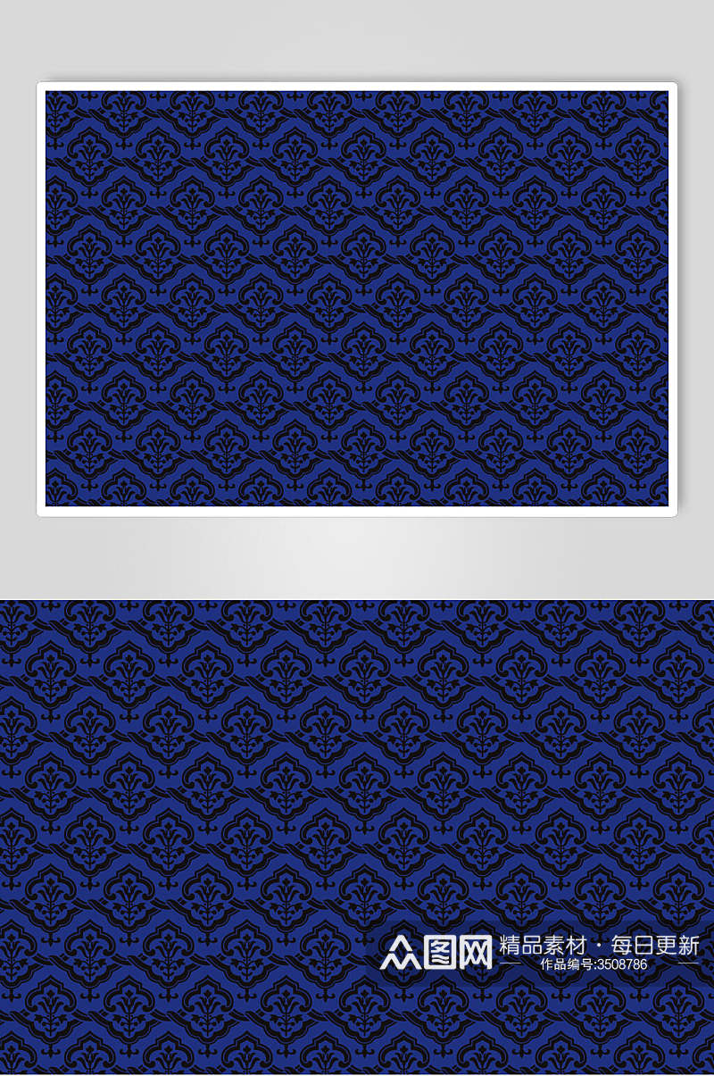 蓝色花纹中式底纹古典图纹矢量素材素材
