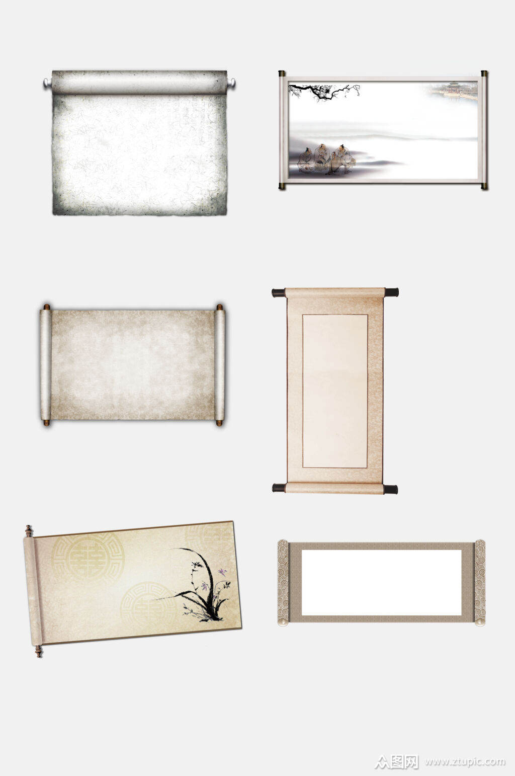 高端水墨风古风卷轴免抠设计元素