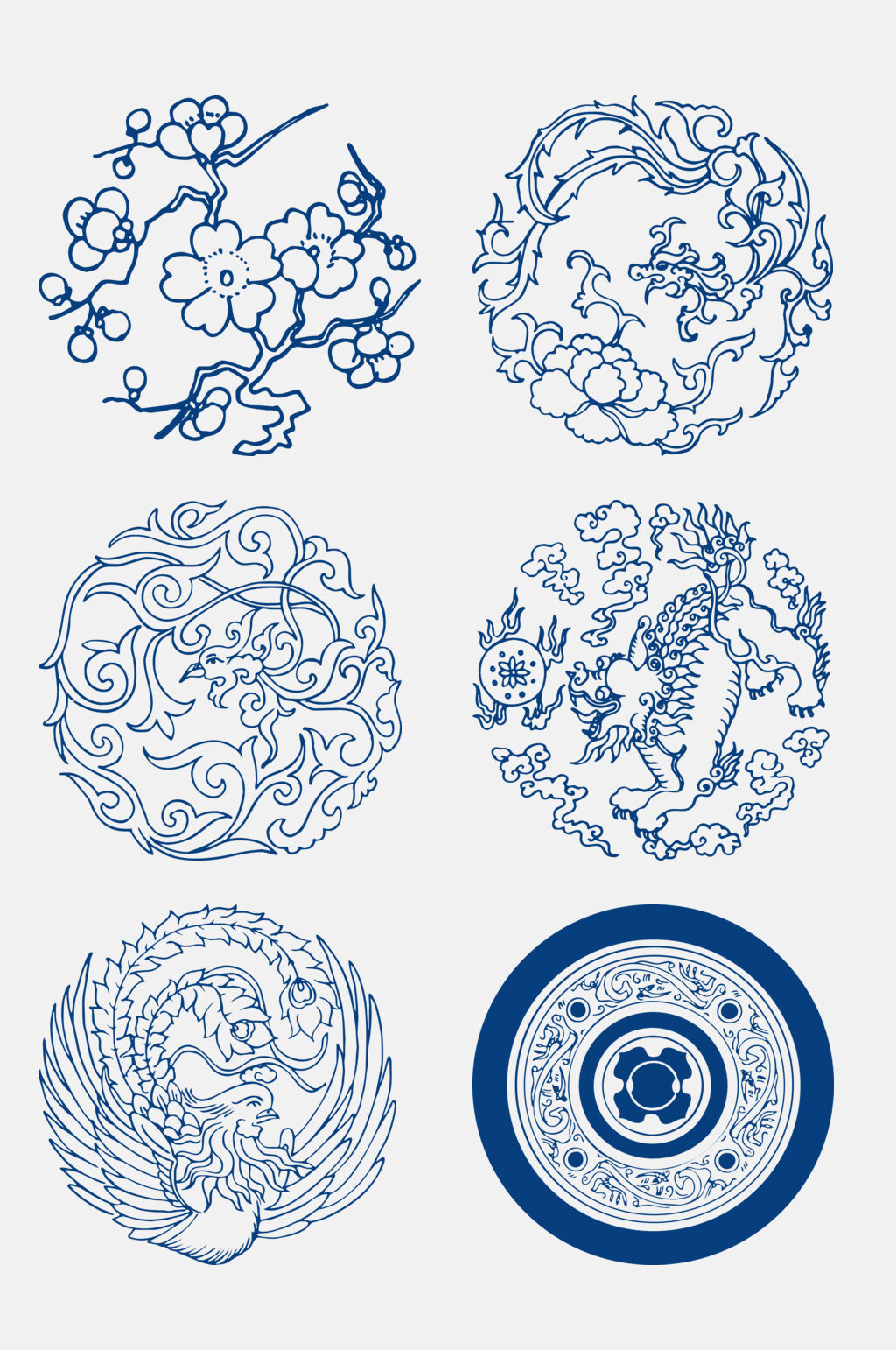 蓝色青花瓷花纹免抠素材