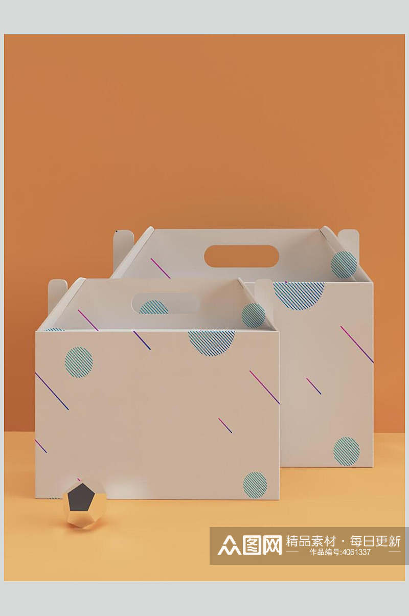 清新个性多边形橙水果月饼纸盒样机素材