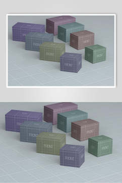 彩色格子创意大气方形包装盒样机