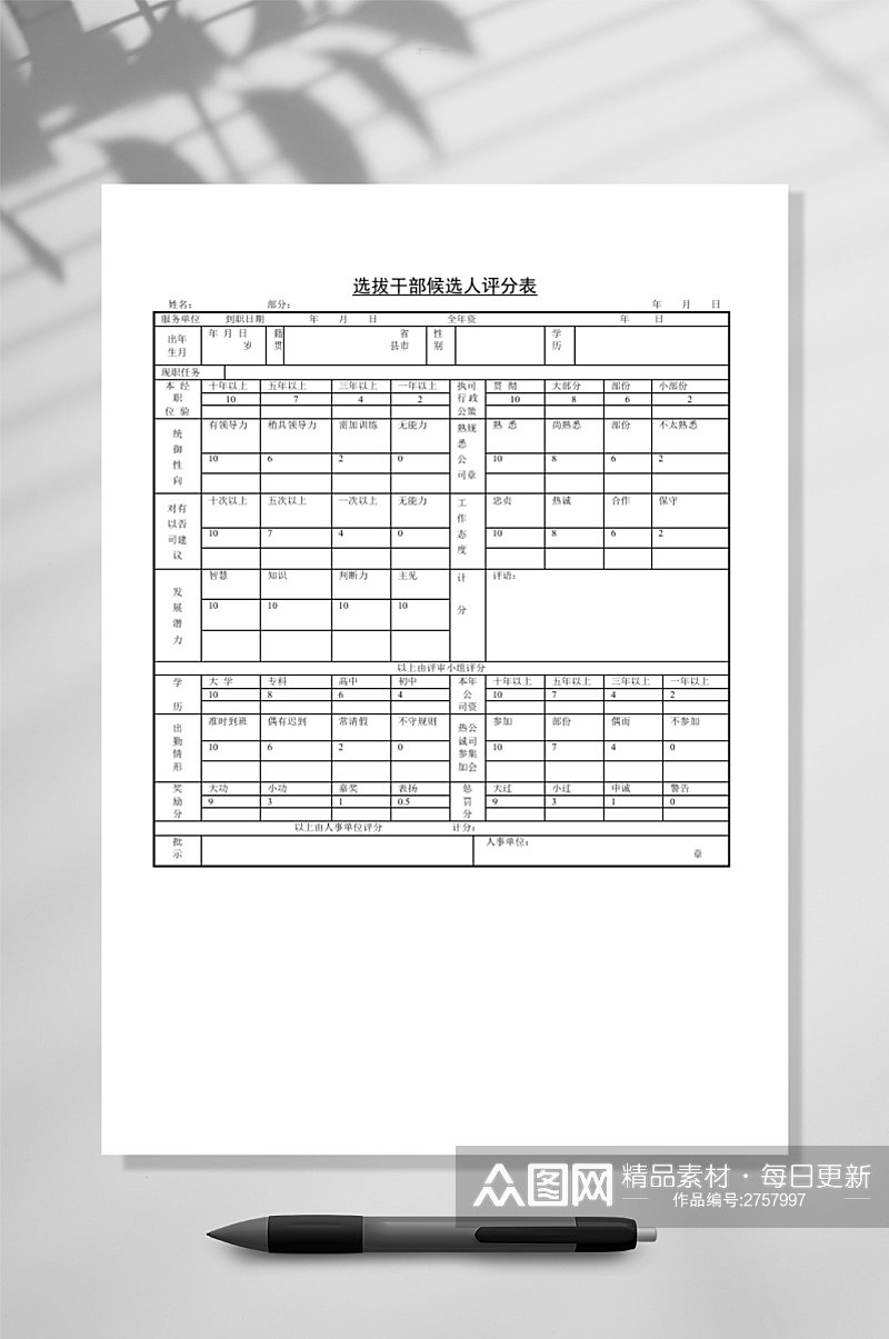 选拔干部候选人评分表WORD素材