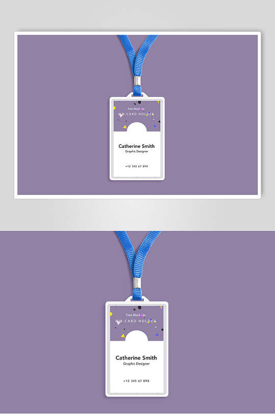 紫色蓝绳子卡通工作证胸牌样机