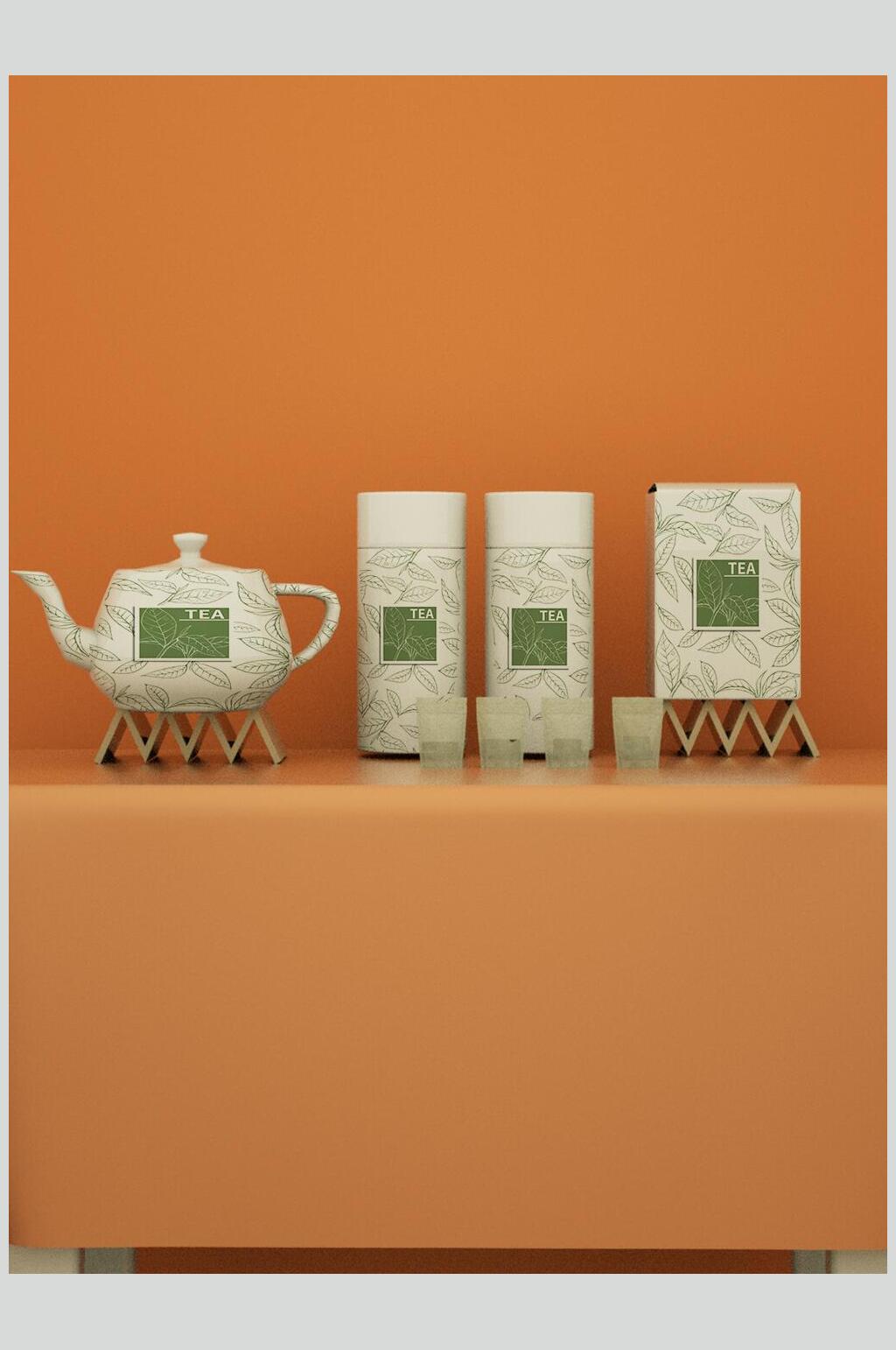水壶标签架子棕茶叶品牌VI包装样机素材