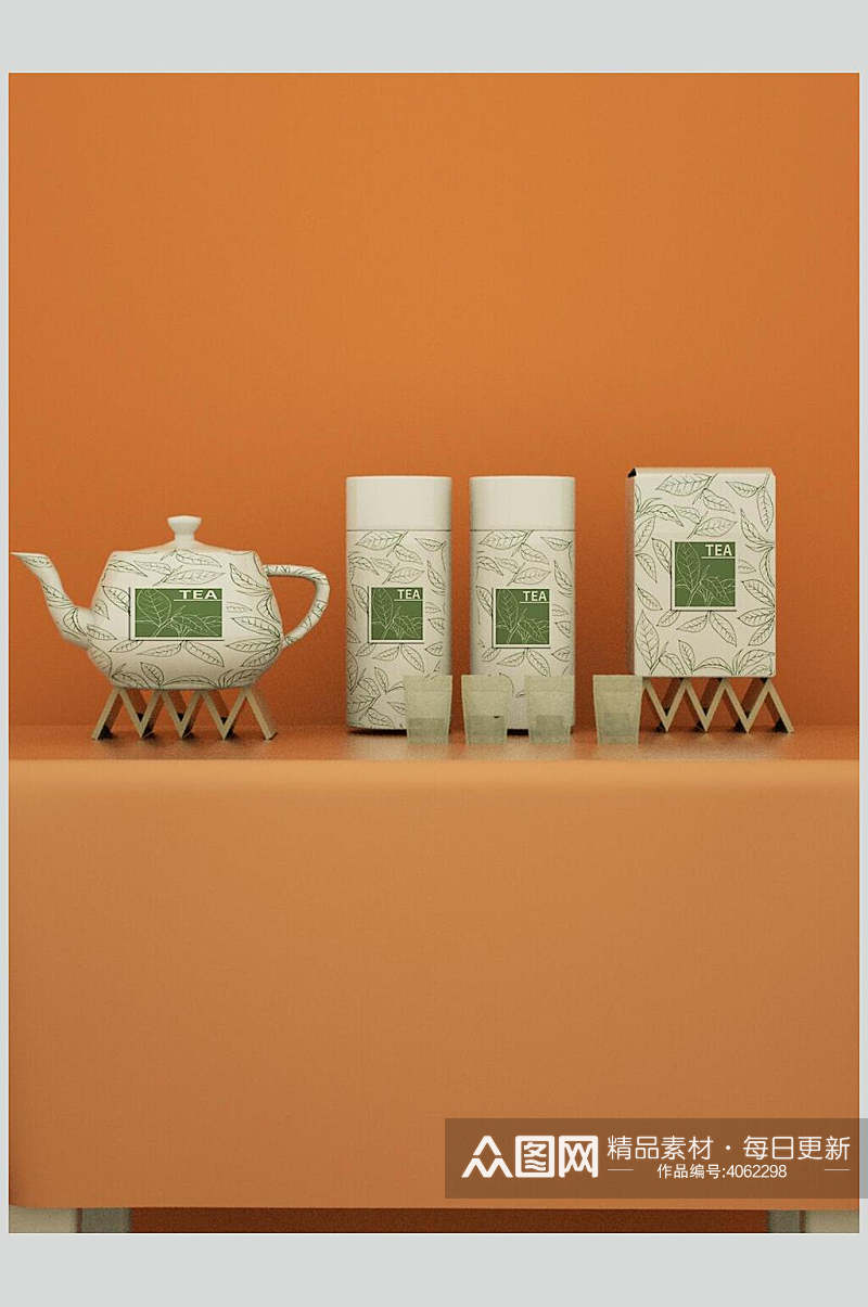 水壶标签架子棕茶叶品牌VI包装样机素材