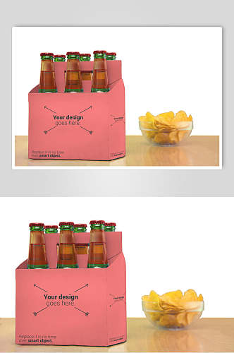 杯子粉黄瓶子啤酒品牌包装组合样机