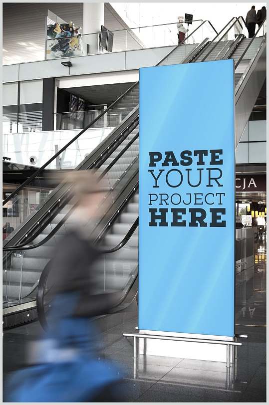 典雅蓝色英文电梯商场街道灯箱样机