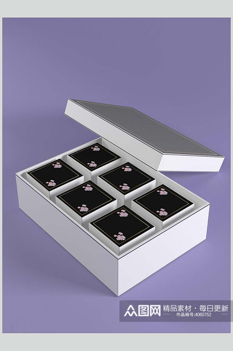 时尚紫色大气高端水果月饼纸盒样机素材