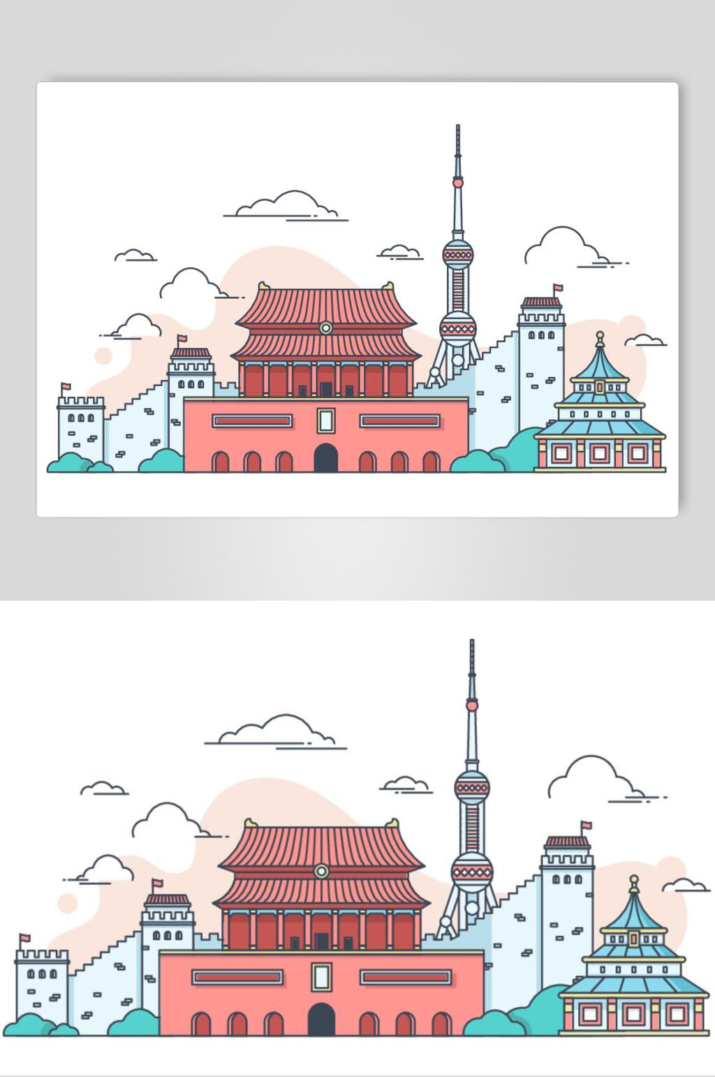 上海背景城市地标建筑矢量素材素材