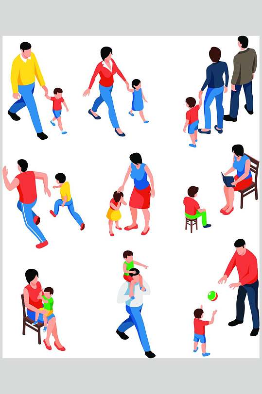 亲子互动游戏矢量设计素材