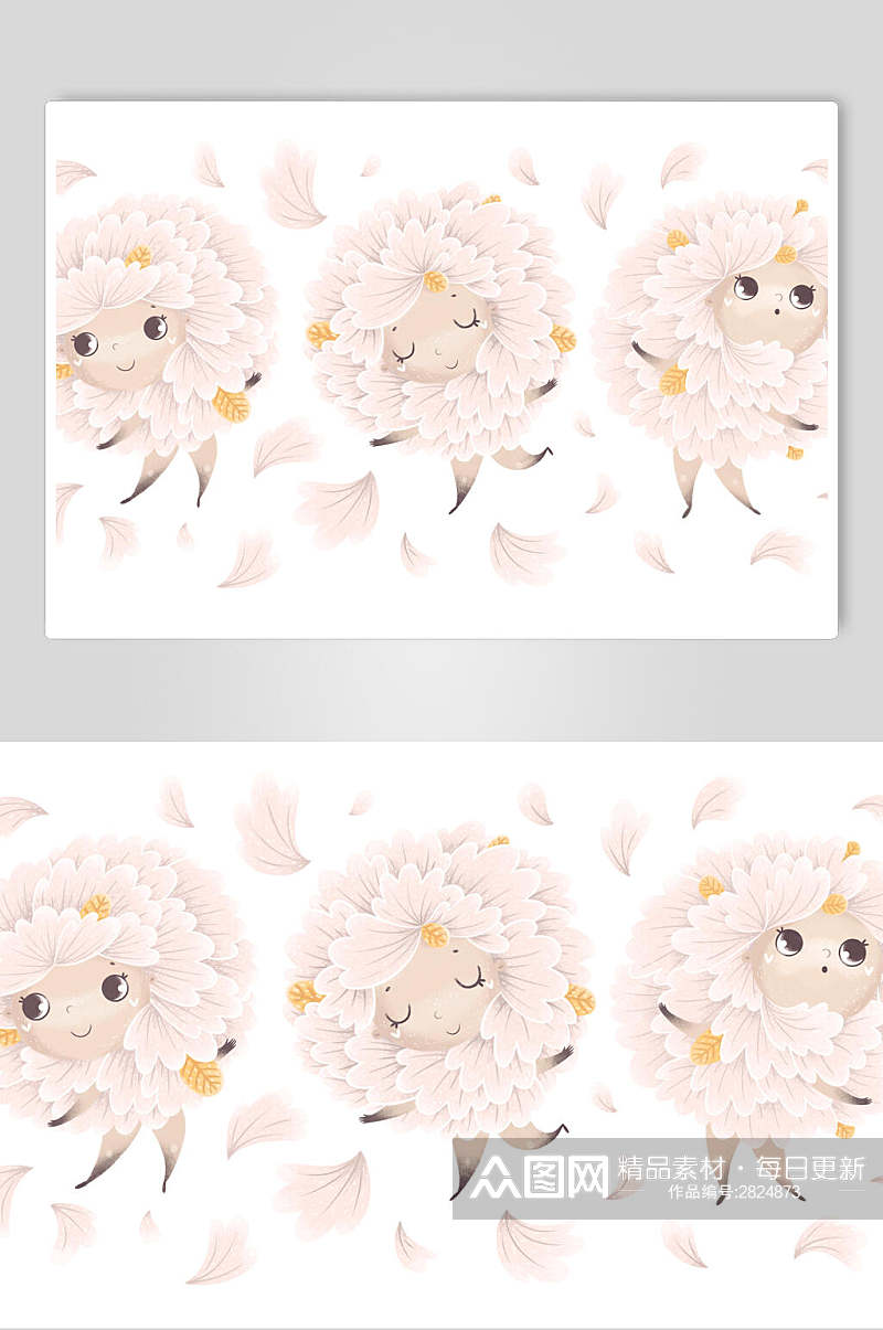 可爱粉色绵羊花卉设计素材素材