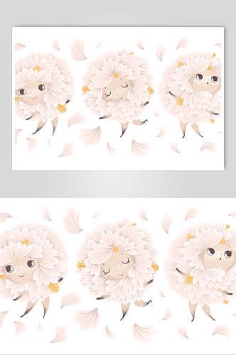 可爱粉色绵羊花卉设计素材