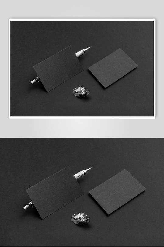 黑色简约铅笔空白纸张卡片组合样机